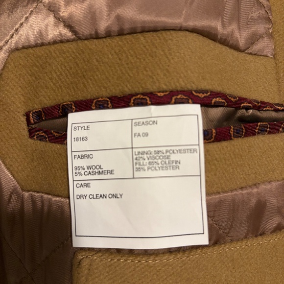 J Crew Mens Wool & Cashmere Top Coat Tan Size Large - Mint Condition - Picture 5 of 6